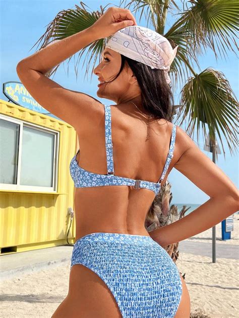 SHEIN SHEIN Swim Vcay Impressão Floral Dits Fato De Biquíni Underwire