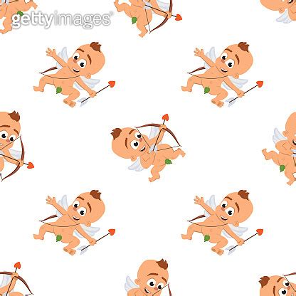 Cupid Angel Love Character Seamless Vector Pattern For Valentine Day Or