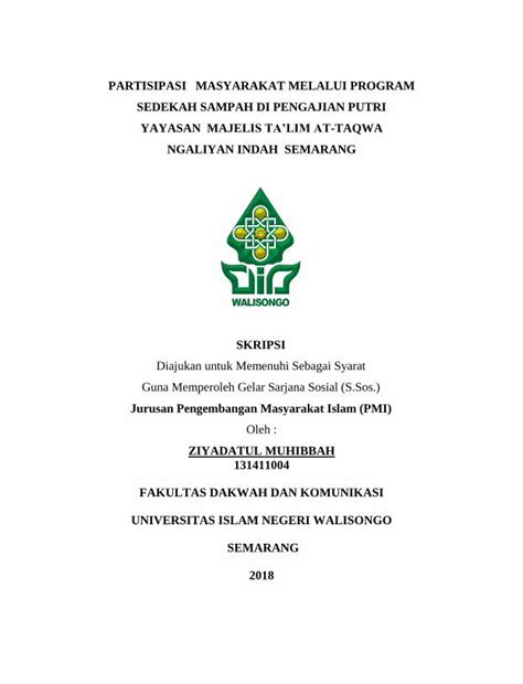 Pdf Partisipasi Masyarakat Melalui Program Sedekah Sampah Di