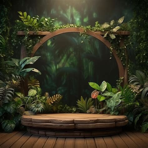 Tema De La Selva De Madera Del Escenario Del Producto Foto Premium