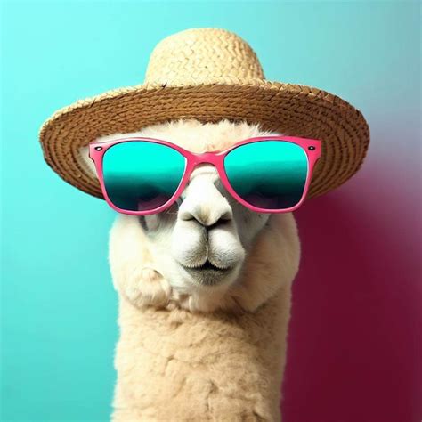 Premium Ai Image A Llama Wearing A Straw Hat And Sunglasses