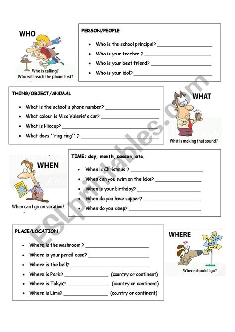 Chart Question Words Practice Worksheet Free Esl