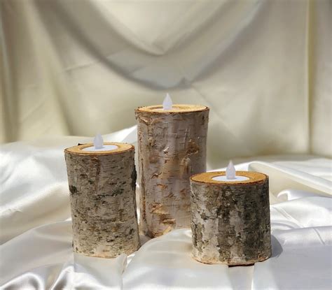 Birch Bark Log Candle Holders Set Set Of Choose The Size Etsy