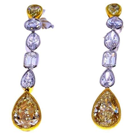 Gia Certified Yellow And White Pear Shape Diamond Cluster Dangle Earrings For Sale At 1stdibs