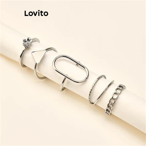 Lovito Casual Heartshape Heart Geometric Rings For Women LCS03019