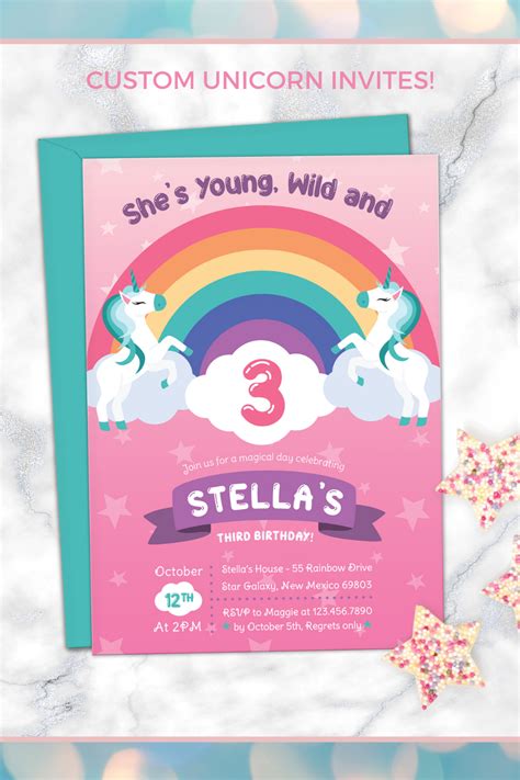 Unicorn And Rainbows Printable Invitations Printable Birthday