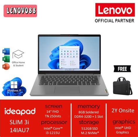 Jual Lenovo Ideapad Slim 3i 14iau7 Cyid I3 1215u 8gb 512gb W11 Ohs 14 Fhd Jakarta Pusat