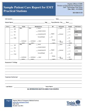 Va Sample Patient Care Report For Emt Fill And Sign