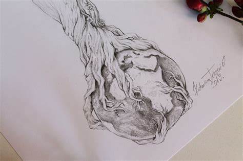 Nude Mother Earth Art Print Naked Nature Goddess Tree Woman Planet Earth Sacred