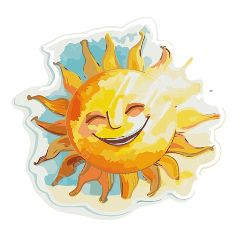 Sun Sticker With A Smiling Face Is Shown Vector Watercolor Sun