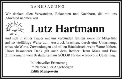 Traueranzeigen Von Lutz Hartmann Abschied Nehmen De