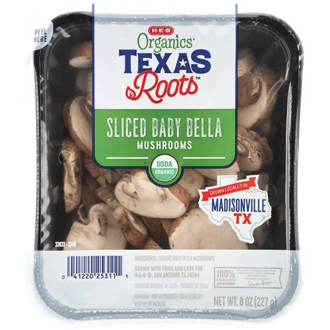 H E B Organics Texas Roots Sliced Baby Bella Mushrooms Shop Mushrooms