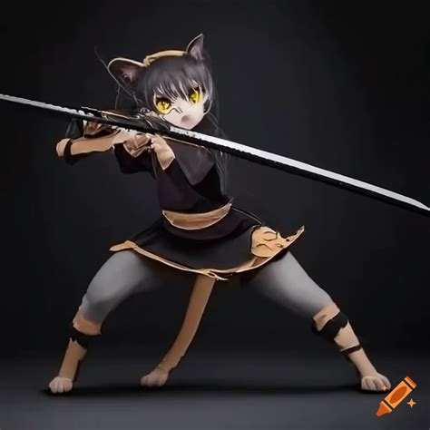 Cat In Anime Style Holding A Katana On Craiyon