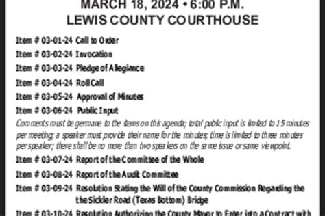 Lewis County Board Of Commissioners Agenda For March 18 2024 Lewis