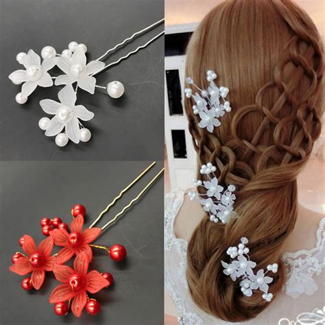 urbani  shape bride jewelry flower faux pearl wedding hair pin clip