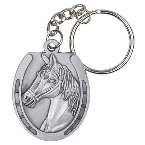 Pewter Horses Head Keyring With Chain