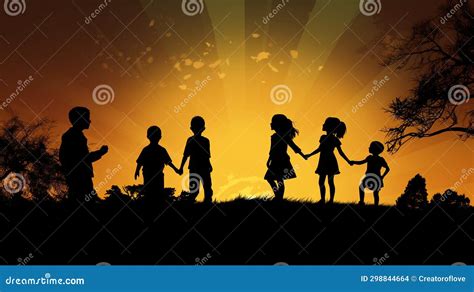 Silhouette of Kids Holding Each Other Hands Stock Illustration ...