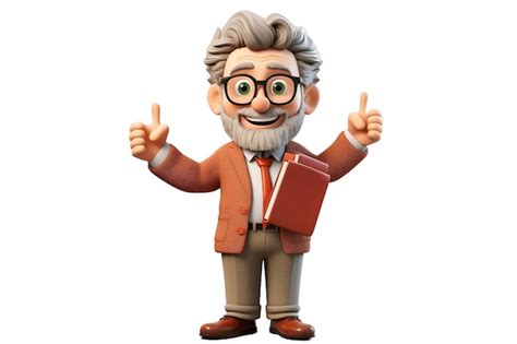 Personagem De Desenho Animado 3d De Professor Gentil Em Fundo