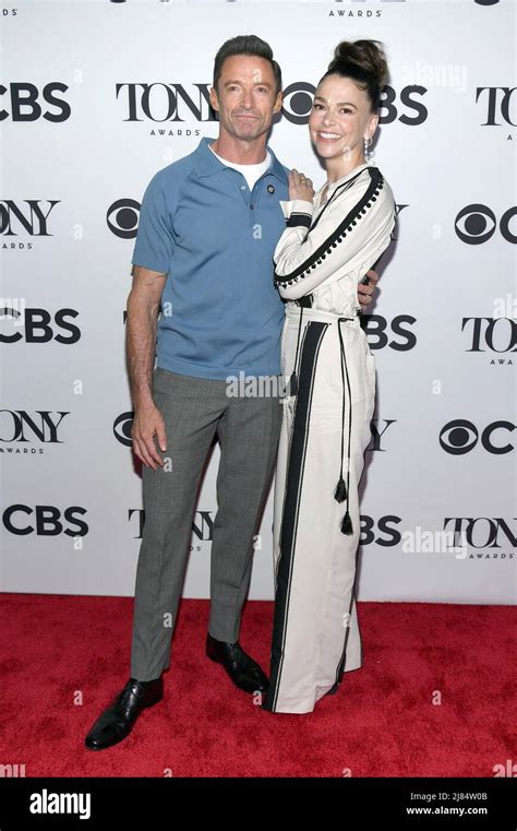 L R Hugh Jackman And Sutton Foster Walk The Red Carpet During The