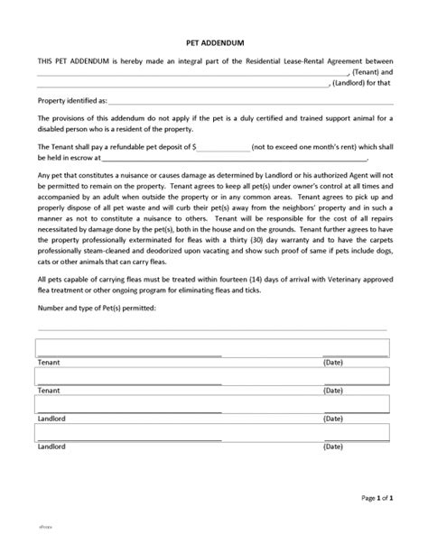 Free Pet Addendum To Lease PDF Word EForms