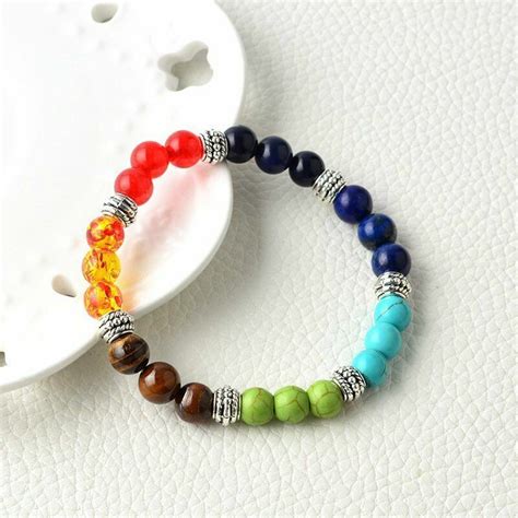 Charm 7 Chakra Healing Balance Prayer Beaded Bracelet Lava Yoga Reiki