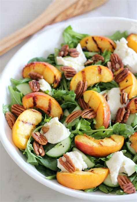 Grilled Peach Summer Salad With Maple Vinaigrette Recipe Peach Salad Recipes Summer Salads