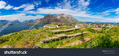 Panorama Henningsvaer Village Lofoten Islands Norway Stock Photo