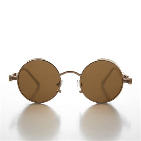 Gold Round Steampunk Goggle Sunglass With Spring Temples Orwell 1