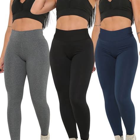 Kit 03 Calça Legging Suplex Feminina Cintura Alta Academia Shopee Brasil