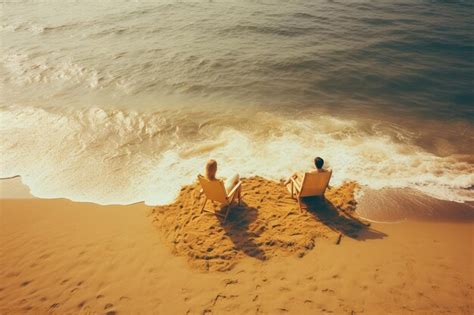 Relax couple lay down on beach chiar with sea wave | Premium AI ...