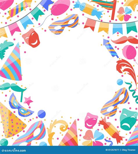 Frame Celebration Background With Carnival Stickers And Objects Stock Vector Illustration Of