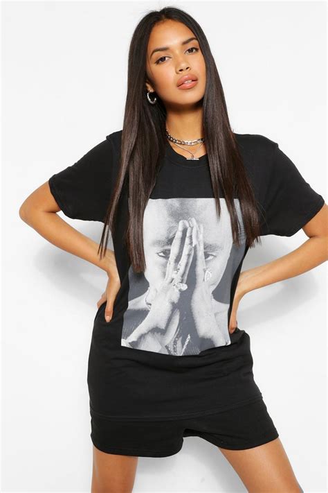 Womens Black Tupac License T Shirt Boohoo Uk