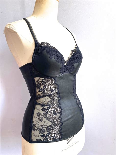 La Perla Black Lace And Leather Bustier La Perla Black Leather And Lace