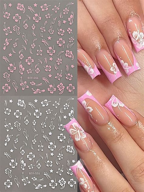 Pcs D Hibiscus Flower Nail Stickers Summer Decor Pink White Flowers