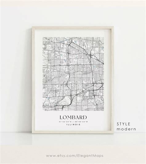 Lombard Illinois Map Lombard IL Map Lombard City Print - Etsy