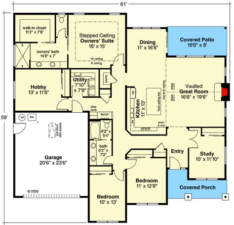 Traditional Ranch Home Plan With Hobby Room Da Architectural