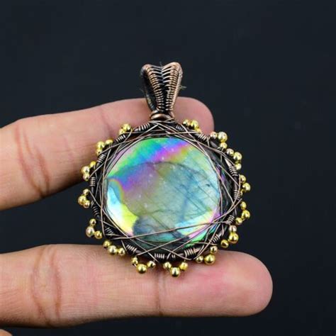 Multi Flash Labradorite Gemstone Handmade Copper Wire Wrap Pendant