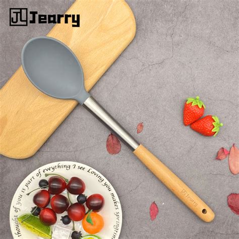 Jearry Stainless Steel Sicilone Ladle Wooden Handle Heat Resistant Food