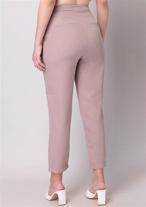 Buy Women Pink High Waist Tapered Trousers Bot00770 Except Designer Online India Faballey