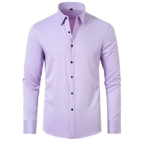 Haotags Mens Long Sleeve Shirt Solid Color Turn Down Collar Casual