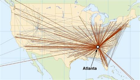 Example of a hub-and-spoke network showing routes served by Delta Air ...