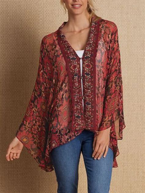 Boho Long Sleeve Kimonos Popzora Long Sleeve Kimono Trendy Clothes