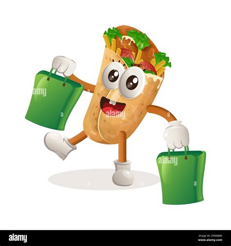 Cute Burrito Mascot Happy Shopping Perfect For Food Store Small