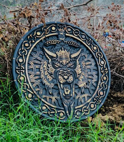 Handmade Medieval Viking Shield Fenrir Wood Carved Viking Ts Viking Wall Decor Battle