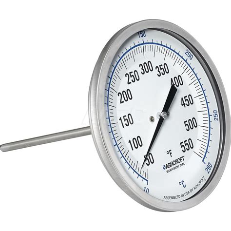 Ashcroft Bimetal Dial Thermometer 50 To 550 ° F 5 Dial Dia 4 Stem Length Msc Direct