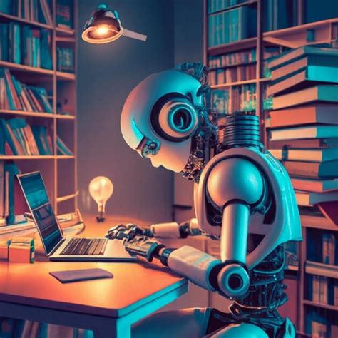 Premium Photo Humanoid Robot Working With Laptop Conceptual Illustration