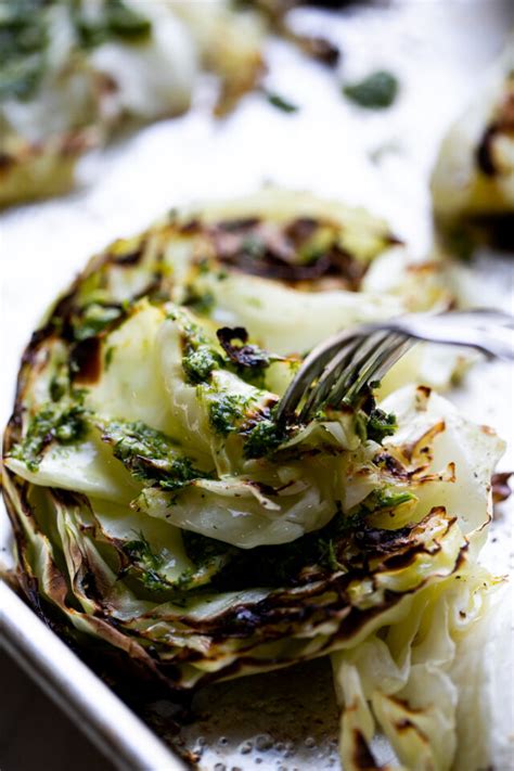 Roasted Cabbage Steaks With Dill Pesto Perry S Plate