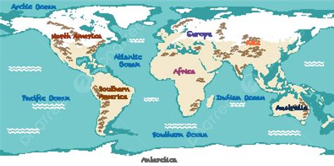 Mapa Mundial Con Nombres De Continentes Y Aprendizaje De Agua Vectorial