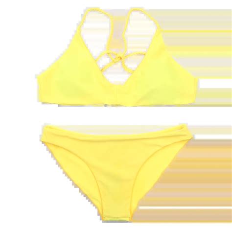 Trynna Biquini 2018 Sexy Cross Strap Bikini Solid Yellow Sexy Thong Two