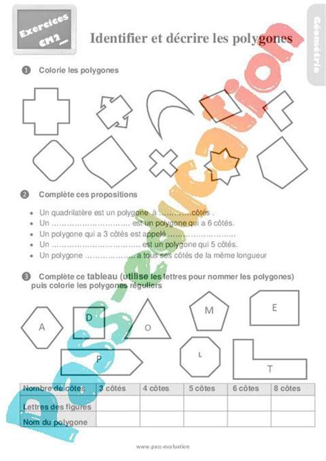 Evaluation sur comment reconnaître et décrire les polygones au CM2